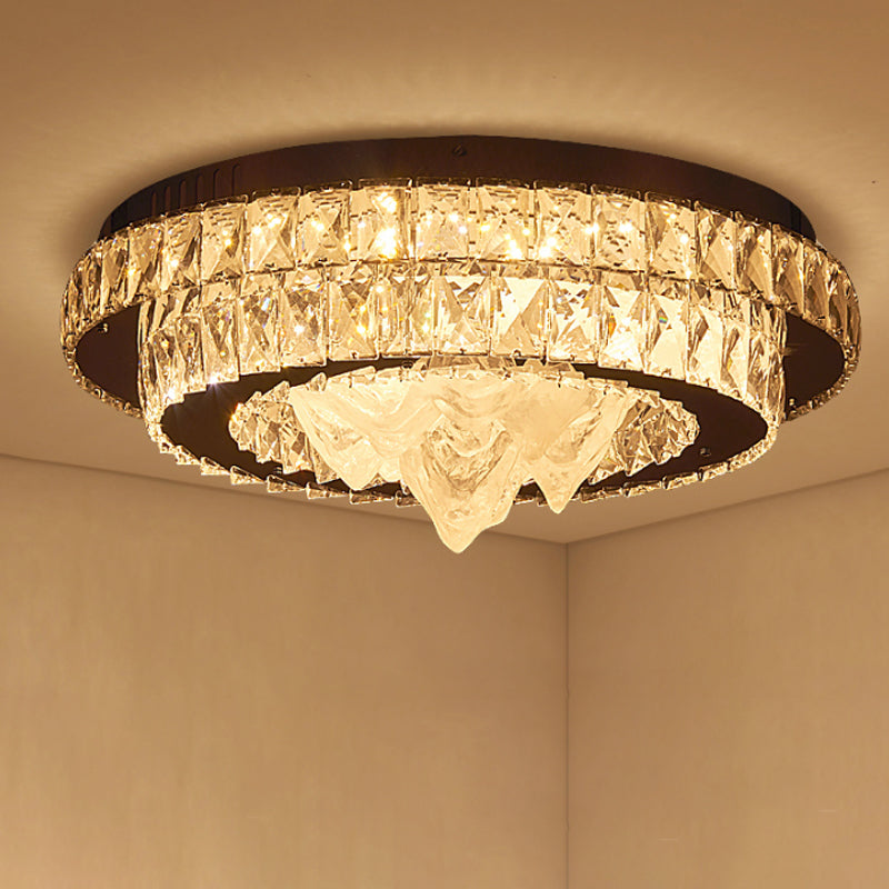 Simple Tiered Flush Mount Lamp Crystal Block LED Parlor Ceiling Light with Iceberg Design in Chrome Clearhalo 'Ceiling Lights' 'Close To Ceiling Lights' 'Close to ceiling' 'Flush mount' Lighting' 1723663