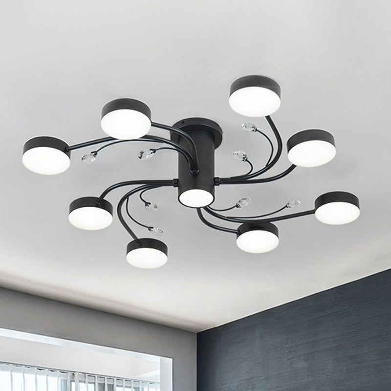 4/6/8-Head Guest Room Ceiling Fixture Simplicity Black Semi Flush Chandelier with Round Metal Shade 8 Black Clearhalo 'Ceiling Lights' 'Close To Ceiling Lights' 'Close to ceiling' 'Semi-flushmount' Lighting' 1723666