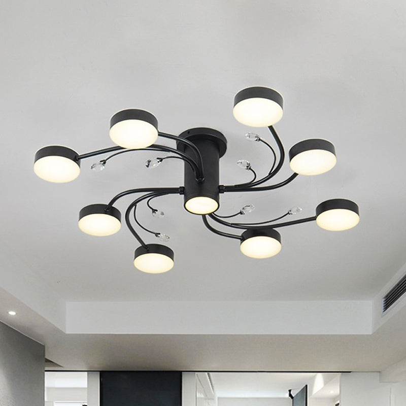 4/6/8-Head Guest Room Ceiling Fixture Simplicity Black Semi Flush Chandelier with Round Metal Shade Clearhalo 'Ceiling Lights' 'Close To Ceiling Lights' 'Close to ceiling' 'Semi-flushmount' Lighting' 1723667