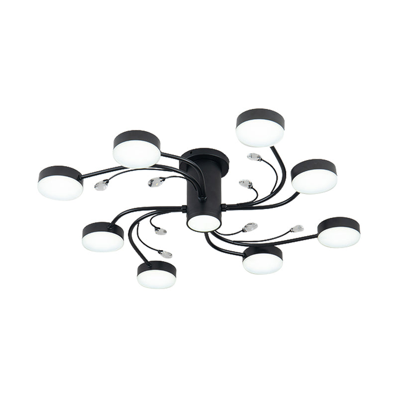 4/6/8-Head Guest Room Ceiling Fixture Simplicity Black Semi Flush Chandelier with Round Metal Shade Clearhalo 'Ceiling Lights' 'Close To Ceiling Lights' 'Close to ceiling' 'Semi-flushmount' Lighting' 1723668