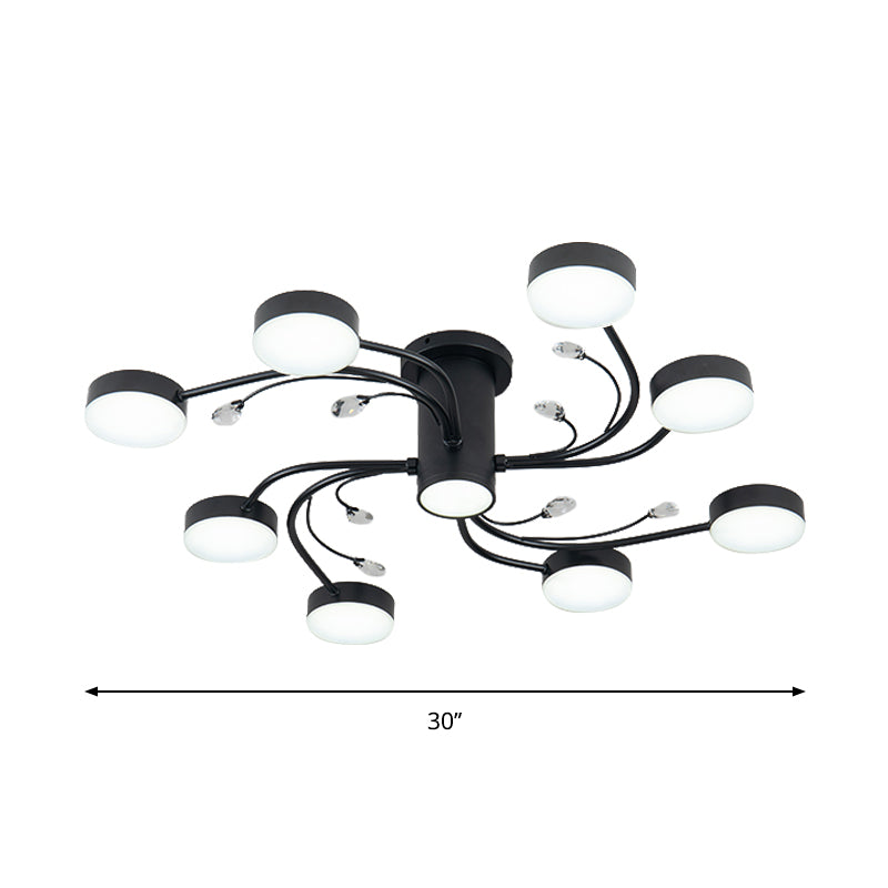 4/6/8-Head Guest Room Ceiling Fixture Simplicity Black Semi Flush Chandelier with Round Metal Shade Clearhalo 'Ceiling Lights' 'Close To Ceiling Lights' 'Close to ceiling' 'Semi-flushmount' Lighting' 1723669