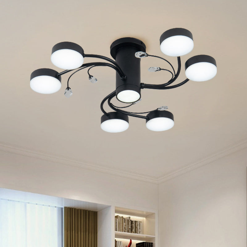 4/6/8-Head Guest Room Ceiling Fixture Simplicity Black Semi Flush Chandelier with Round Metal Shade 6 Black Clearhalo 'Ceiling Lights' 'Close To Ceiling Lights' 'Close to ceiling' 'Semi-flushmount' Lighting' 1723670