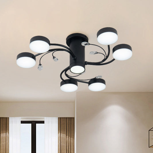 4/6/8-Head Guest Room Ceiling Fixture Simplicity Black Semi Flush Chandelier with Round Metal Shade Clearhalo 'Ceiling Lights' 'Close To Ceiling Lights' 'Close to ceiling' 'Semi-flushmount' Lighting' 1723671