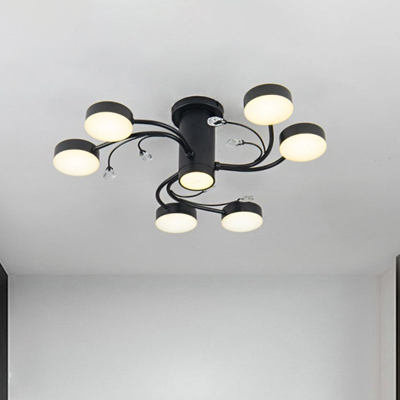 4/6/8-Head Guest Room Ceiling Fixture Simplicity Black Semi Flush Chandelier with Round Metal Shade Clearhalo 'Ceiling Lights' 'Close To Ceiling Lights' 'Close to ceiling' 'Semi-flushmount' Lighting' 1723672