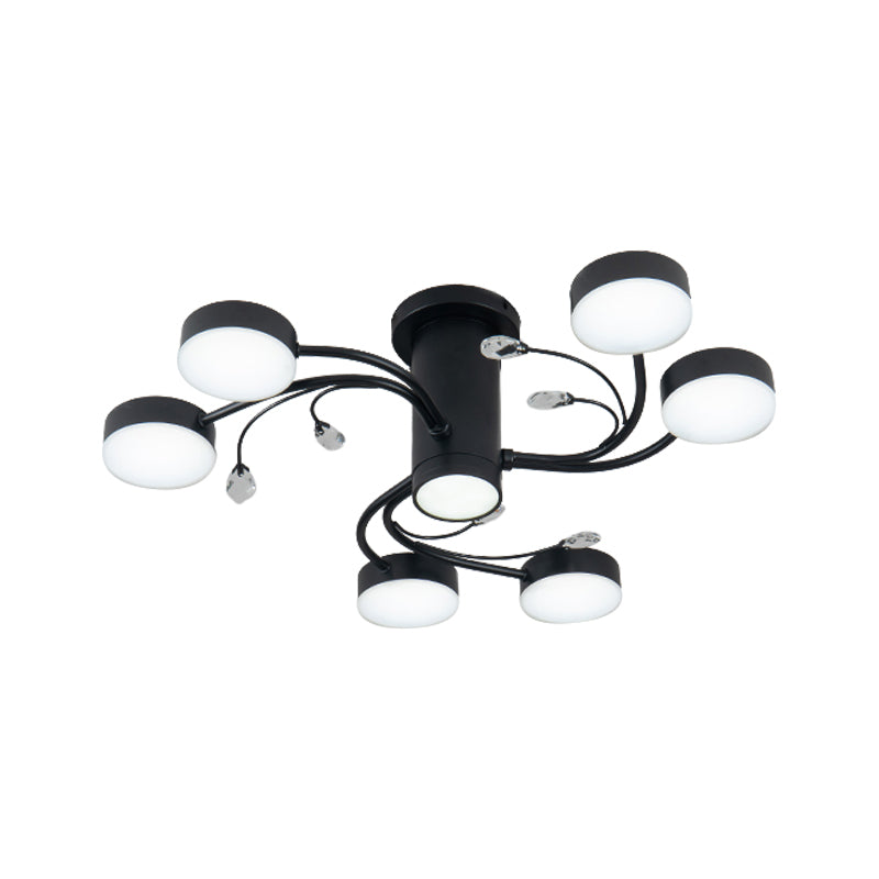 4/6/8-Head Guest Room Ceiling Fixture Simplicity Black Semi Flush Chandelier with Round Metal Shade Clearhalo 'Ceiling Lights' 'Close To Ceiling Lights' 'Close to ceiling' 'Semi-flushmount' Lighting' 1723673