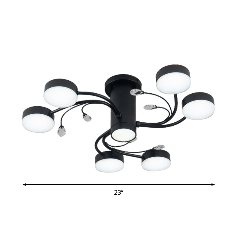 4/6/8-Head Guest Room Ceiling Fixture Simplicity Black Semi Flush Chandelier with Round Metal Shade Clearhalo 'Ceiling Lights' 'Close To Ceiling Lights' 'Close to ceiling' 'Semi-flushmount' Lighting' 1723674