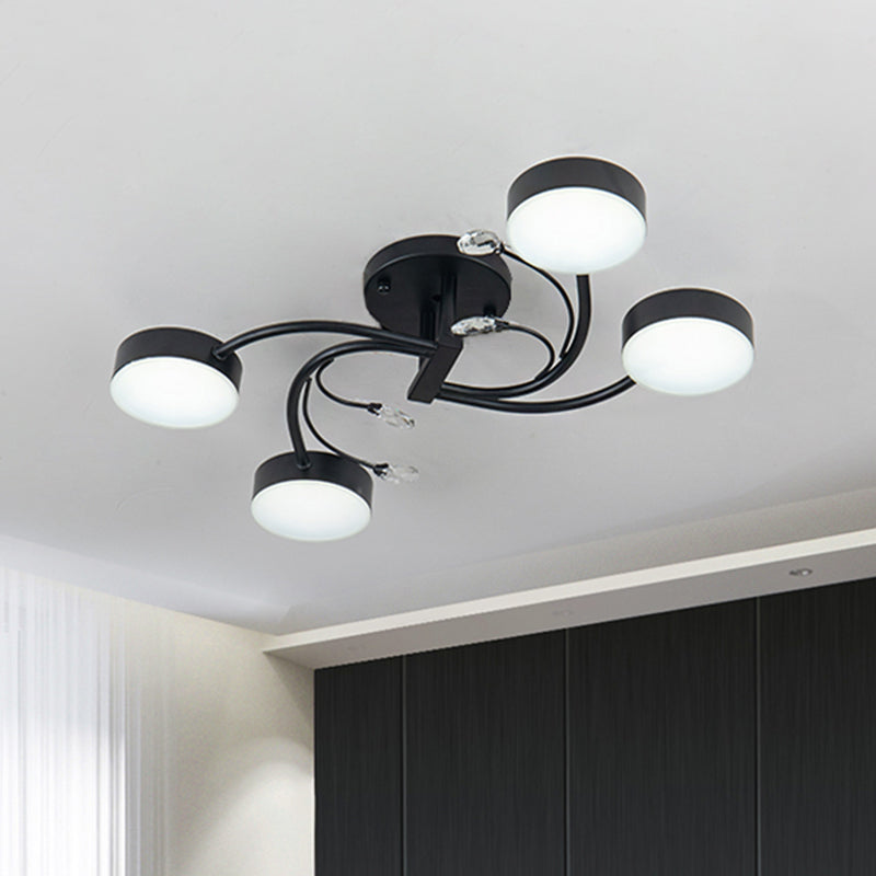 4/6/8-Head Guest Room Ceiling Fixture Simplicity Black Semi Flush Chandelier with Round Metal Shade 4 Black Clearhalo 'Ceiling Lights' 'Close To Ceiling Lights' 'Close to ceiling' 'Semi-flushmount' Lighting' 1723675