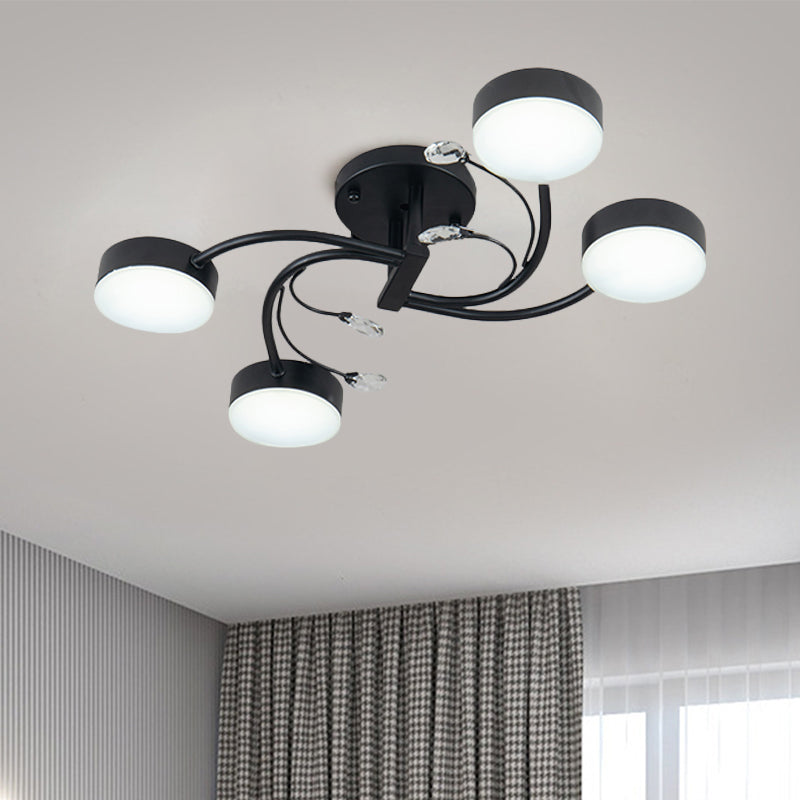 4/6/8-Head Guest Room Ceiling Fixture Simplicity Black Semi Flush Chandelier with Round Metal Shade Clearhalo 'Ceiling Lights' 'Close To Ceiling Lights' 'Close to ceiling' 'Semi-flushmount' Lighting' 1723676