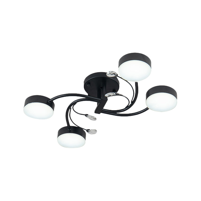 4/6/8-Head Guest Room Ceiling Fixture Simplicity Black Semi Flush Chandelier with Round Metal Shade Clearhalo 'Ceiling Lights' 'Close To Ceiling Lights' 'Close to ceiling' 'Semi-flushmount' Lighting' 1723677