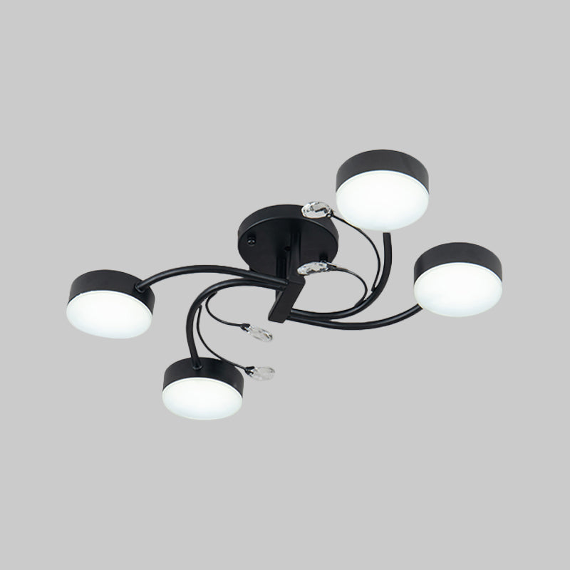 4/6/8-Head Guest Room Ceiling Fixture Simplicity Black Semi Flush Chandelier with Round Metal Shade Clearhalo 'Ceiling Lights' 'Close To Ceiling Lights' 'Close to ceiling' 'Semi-flushmount' Lighting' 1723678