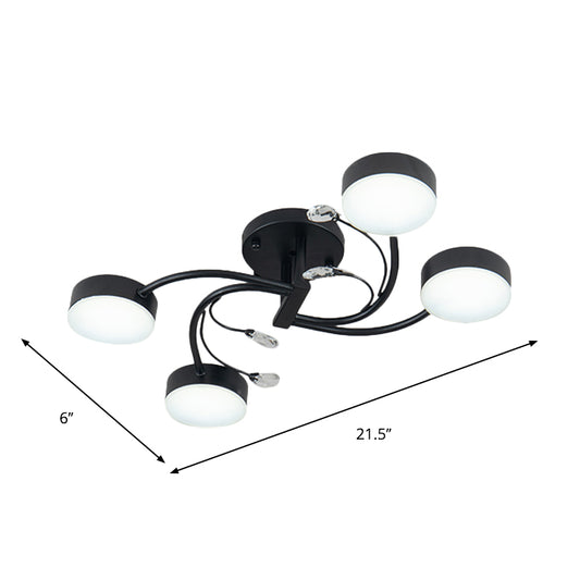 4/6/8-Head Guest Room Ceiling Fixture Simplicity Black Semi Flush Chandelier with Round Metal Shade Clearhalo 'Ceiling Lights' 'Close To Ceiling Lights' 'Close to ceiling' 'Semi-flushmount' Lighting' 1723679