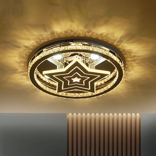 Circle Sleeping Room Ceiling Flush Crystal Block LED Modernist Semi Flush Mount with Star Design in Chrome Chrome Clearhalo 'Ceiling Lights' 'Close To Ceiling Lights' 'Close to ceiling' 'Semi-flushmount' Lighting' 1723680
