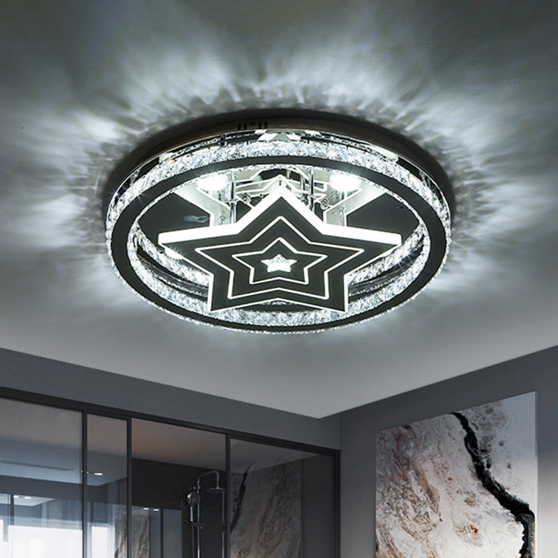 Circle Sleeping Room Ceiling Flush Crystal Block LED Modernist Semi Flush Mount with Star Design in Chrome Clearhalo 'Ceiling Lights' 'Close To Ceiling Lights' 'Close to ceiling' 'Semi-flushmount' Lighting' 1723681