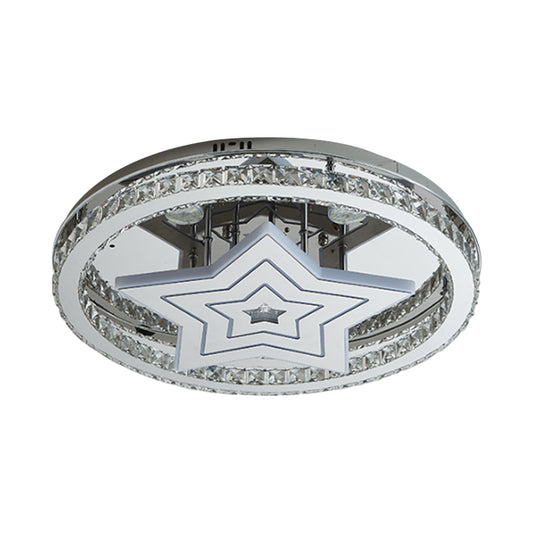 Circle Sleeping Room Ceiling Flush Crystal Block LED Modernist Semi Flush Mount with Star Design in Chrome Clearhalo 'Ceiling Lights' 'Close To Ceiling Lights' 'Close to ceiling' 'Semi-flushmount' Lighting' 1723682
