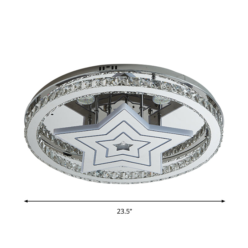 Circle Sleeping Room Ceiling Flush Crystal Block LED Modernist Semi Flush Mount with Star Design in Chrome Clearhalo 'Ceiling Lights' 'Close To Ceiling Lights' 'Close to ceiling' 'Semi-flushmount' Lighting' 1723683