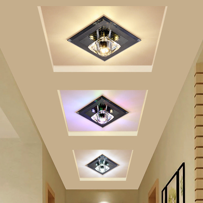 Square Flush Mount Lighting Minimalist Tan/Black Crystal LED Corridor Ceiling Lamp in Warm/White Light Black Clearhalo 'Ceiling Lights' 'Close To Ceiling Lights' 'Close to ceiling' 'Flush mount' Lighting' 1723684