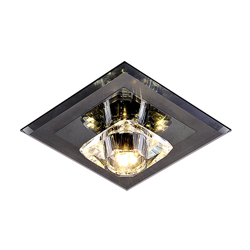 Square Flush Mount Lighting Minimalist Tan/Black Crystal LED Corridor Ceiling Lamp in Warm/White Light Clearhalo 'Ceiling Lights' 'Close To Ceiling Lights' 'Close to ceiling' 'Flush mount' Lighting' 1723686