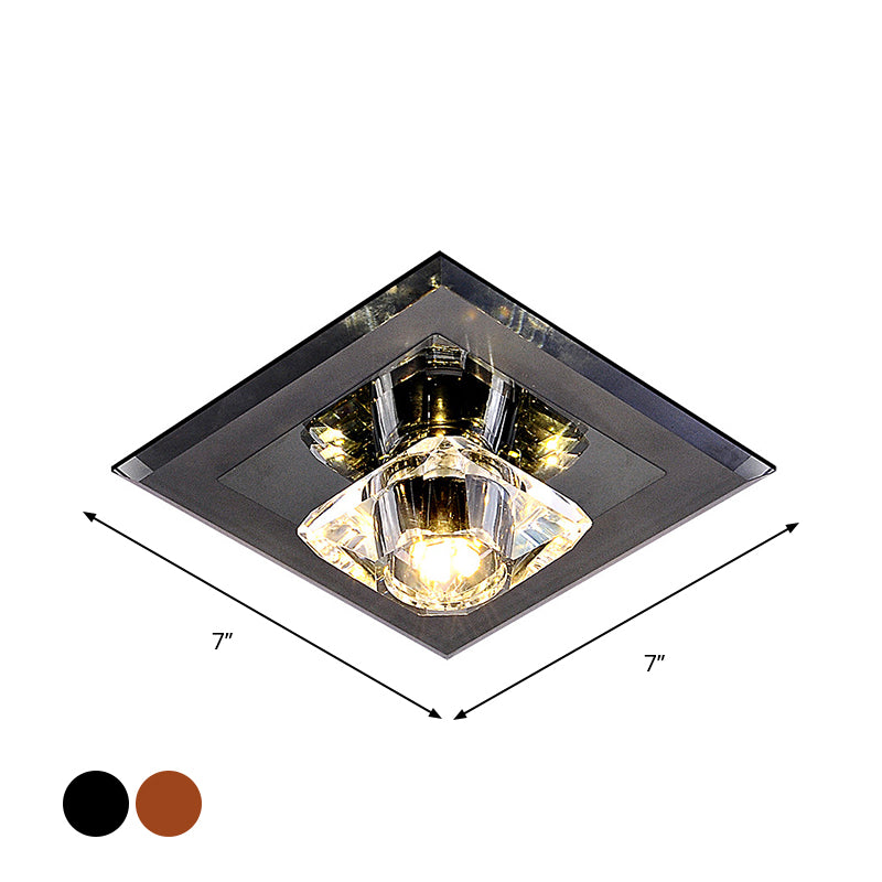 Square Flush Mount Lighting Minimalist Tan/Black Crystal LED Corridor Ceiling Lamp in Warm/White Light Clearhalo 'Ceiling Lights' 'Close To Ceiling Lights' 'Close to ceiling' 'Flush mount' Lighting' 1723687