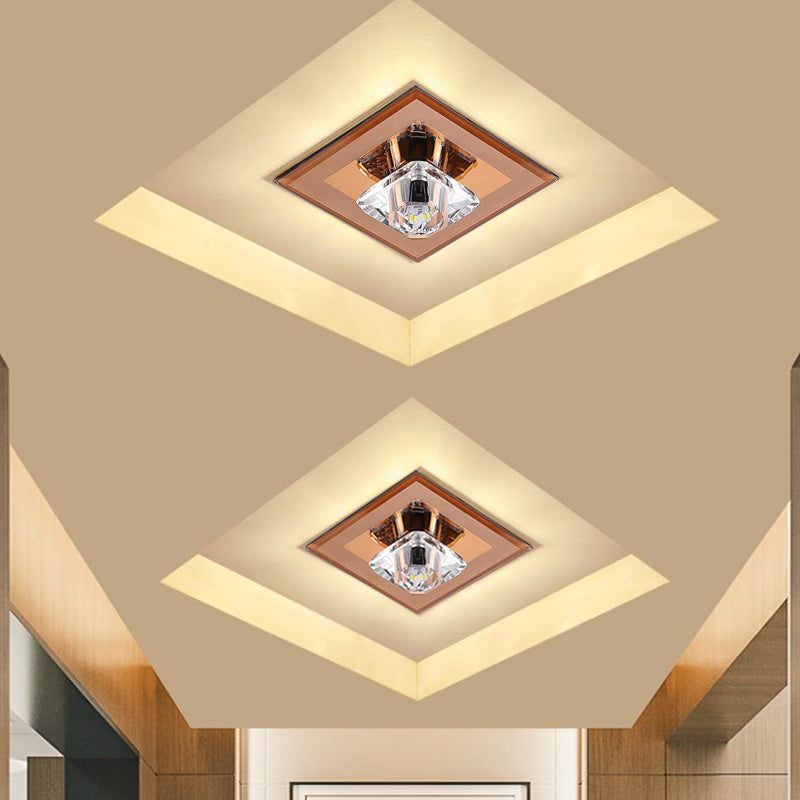 Square Flush Mount Lighting Minimalist Tan/Black Crystal LED Corridor Ceiling Lamp in Warm/White Light Tan Clearhalo 'Ceiling Lights' 'Close To Ceiling Lights' 'Close to ceiling' 'Flush mount' Lighting' 1723688