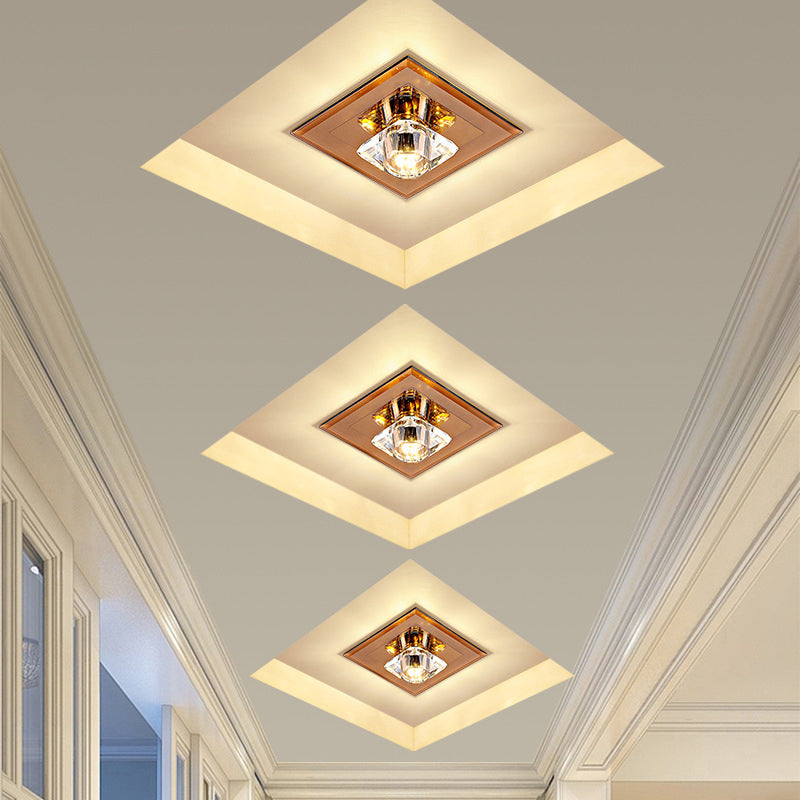 Square Flush Mount Lighting Minimalist Tan/Black Crystal LED Corridor Ceiling Lamp in Warm/White Light Clearhalo 'Ceiling Lights' 'Close To Ceiling Lights' 'Close to ceiling' 'Flush mount' Lighting' 1723689