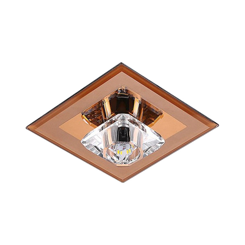 Square Flush Mount Lighting Minimalist Tan/Black Crystal LED Corridor Ceiling Lamp in Warm/White Light Clearhalo 'Ceiling Lights' 'Close To Ceiling Lights' 'Close to ceiling' 'Flush mount' Lighting' 1723690