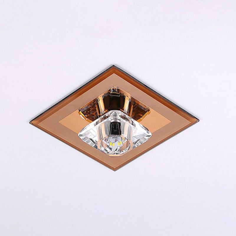 Square Flush Mount Lighting Minimalist Tan/Black Crystal LED Corridor Ceiling Lamp in Warm/White Light Clearhalo 'Ceiling Lights' 'Close To Ceiling Lights' 'Close to ceiling' 'Flush mount' Lighting' 1723691