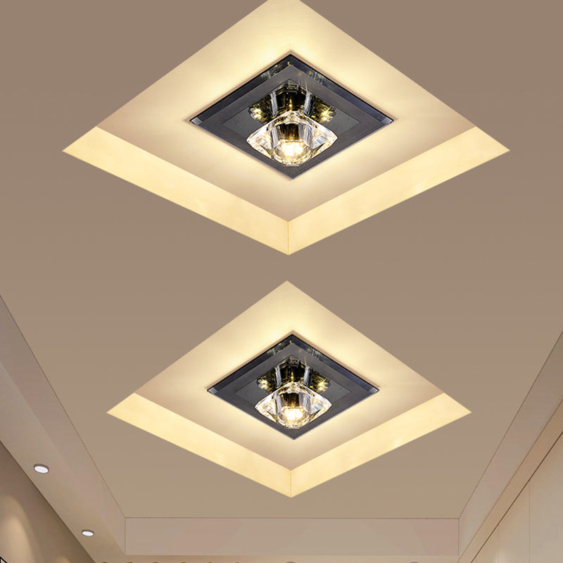 Clear Crystal Square Flushmount Light Contemporary LED Black Close to Ceiling Lighting for Corridor Black Clearhalo 'Ceiling Lights' 'Close To Ceiling Lights' 'Close to ceiling' 'Flush mount' Lighting' 1723692