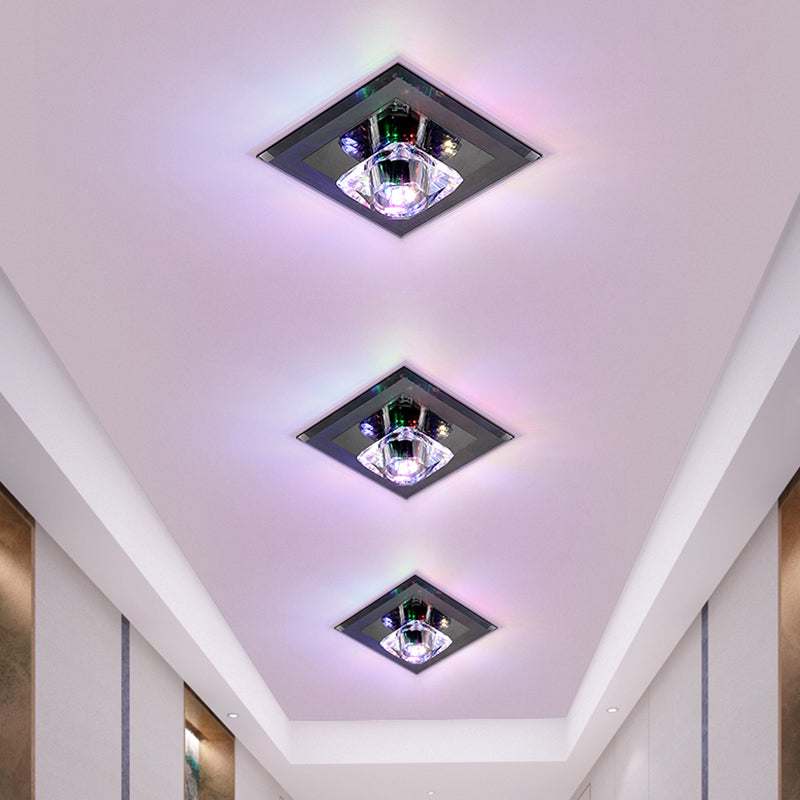 Clear Crystal Square Flushmount Light Contemporary LED Black Close to Ceiling Lighting for Corridor Clearhalo 'Ceiling Lights' 'Close To Ceiling Lights' 'Close to ceiling' 'Flush mount' Lighting' 1723693