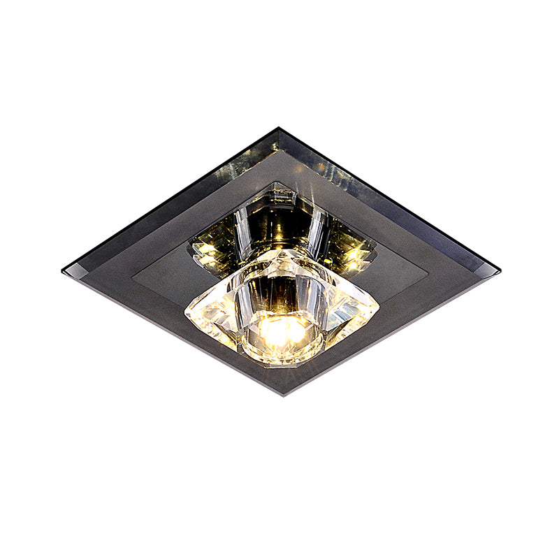 Clear Crystal Square Flushmount Light Contemporary LED Black Close to Ceiling Lighting for Corridor Clearhalo 'Ceiling Lights' 'Close To Ceiling Lights' 'Close to ceiling' 'Flush mount' Lighting' 1723694