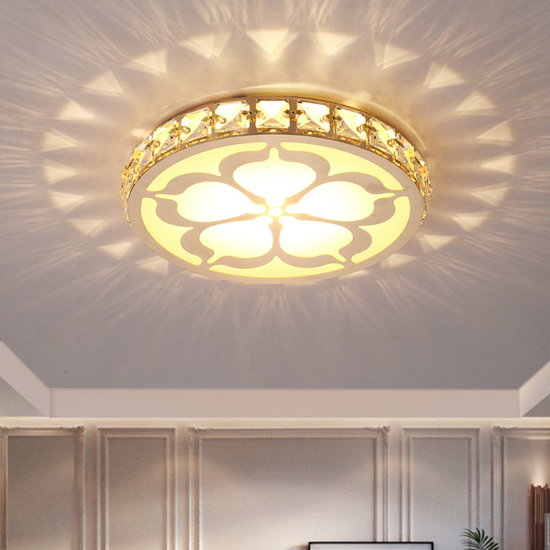 Round Flush Mount Lamp Modernity Faceted Crystal White/Gold LED Ceiling Light Fixture with Flower Pattern Gold Clearhalo 'Ceiling Lights' 'Close To Ceiling Lights' 'Close to ceiling' 'Flush mount' Lighting' 1723696