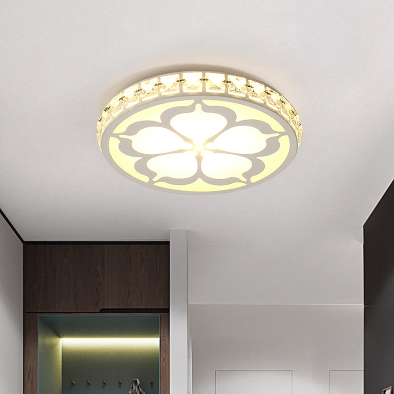 Round Flush Mount Lamp Modernity Faceted Crystal White/Gold LED Ceiling Light Fixture with Flower Pattern Clearhalo 'Ceiling Lights' 'Close To Ceiling Lights' 'Close to ceiling' 'Flush mount' Lighting' 1723701