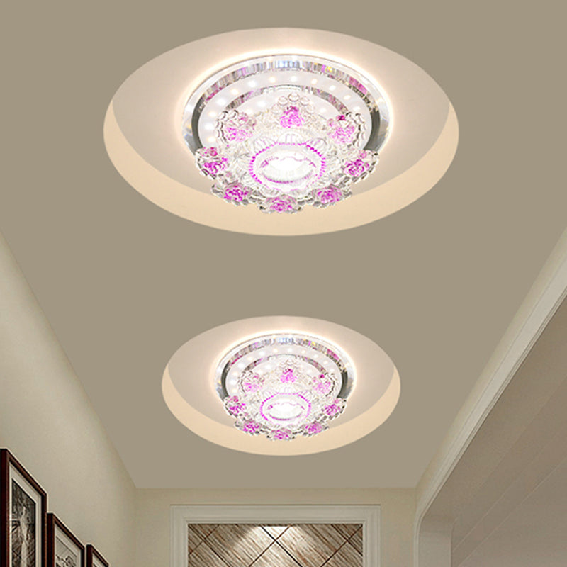 Modernist Floral Ceiling Fixture Beveled Crystal LED Hallway Flush Mount Lighting in Pink/Yellow, Warm/White Light Clearhalo 'Ceiling Lights' 'Close To Ceiling Lights' 'Close to ceiling' 'Flush mount' Lighting' 1723713