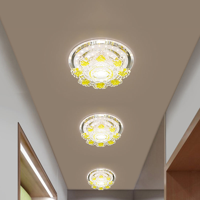 Modernist Floral Ceiling Fixture Beveled Crystal LED Hallway Flush Mount Lighting in Pink/Yellow, Warm/White Light Clearhalo 'Ceiling Lights' 'Close To Ceiling Lights' 'Close to ceiling' 'Flush mount' Lighting' 1723718