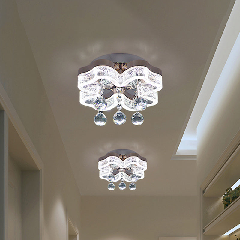 LED Corridor Flush Mount Fixture Modern Style Chrome Ceiling Lighting with Floral Crystal Shade Clearhalo 'Ceiling Lights' 'Close To Ceiling Lights' 'Close to ceiling' 'Flush mount' Lighting' 1723721