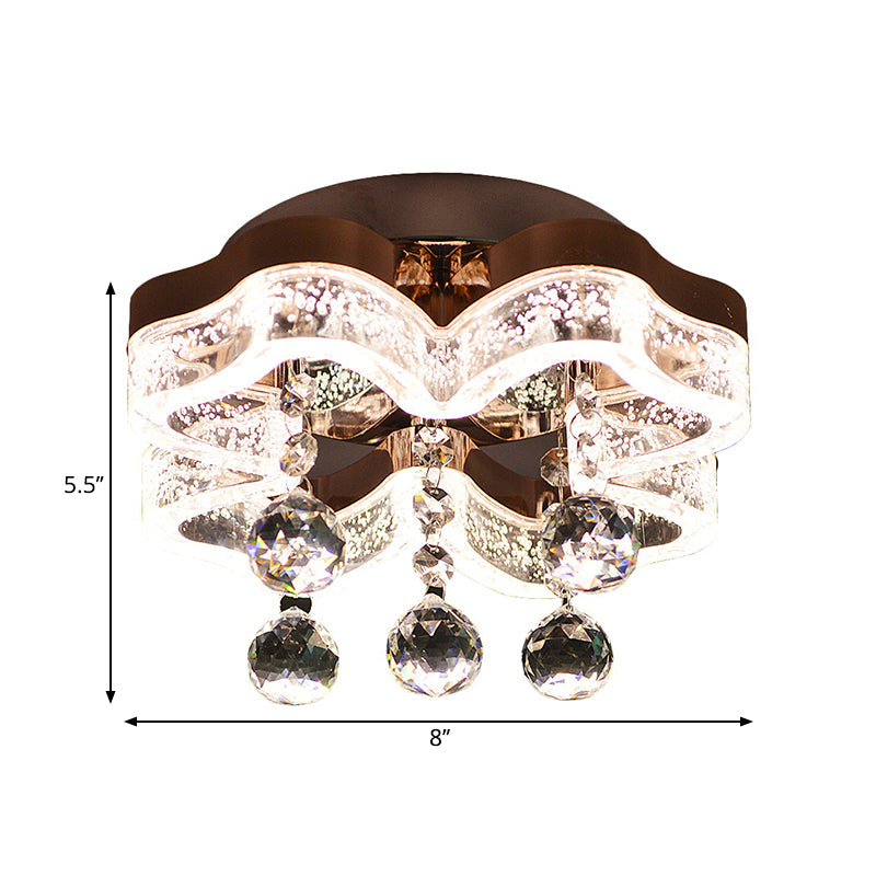 LED Corridor Flush Mount Fixture Modern Style Chrome Ceiling Lighting with Floral Crystal Shade Clearhalo 'Ceiling Lights' 'Close To Ceiling Lights' 'Close to ceiling' 'Flush mount' Lighting' 1723723