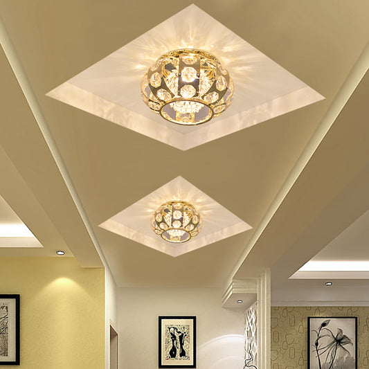 Lantern Crystal Flushmount Light Simplicity LED Gold Ceiling Mounted Fixture in Warm/White Light Clearhalo 'Ceiling Lights' 'Close To Ceiling Lights' 'Close to ceiling' 'Flush mount' Lighting' 1723725