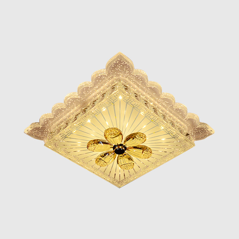 Crystal Square Flush Light Fixture Modernist LED White Ceiling Flush Mount in Warm/White Light with Scalloped Edge Clearhalo 'Ceiling Lights' 'Close To Ceiling Lights' 'Close to ceiling' 'Flush mount' Lighting' 1723730