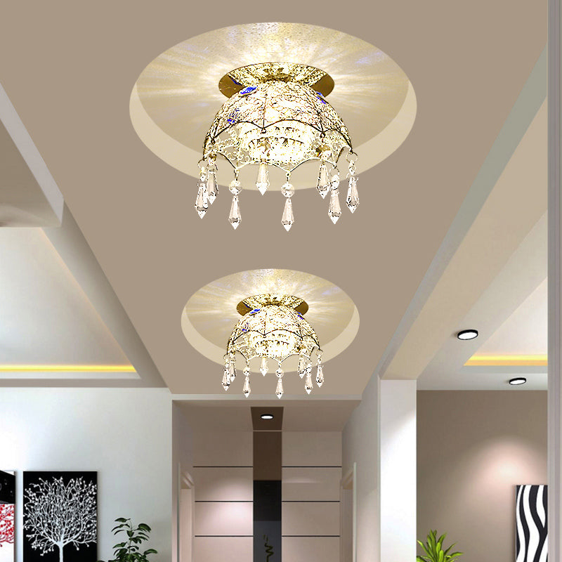 Minimal LED Ceiling Lamp Chrome Scalloped Dome Flush Mount Light with Crystal Shade in Warm/White Light Chrome Clearhalo 'Ceiling Lights' 'Close To Ceiling Lights' 'Close to ceiling' 'Flush mount' Lighting' 1723740