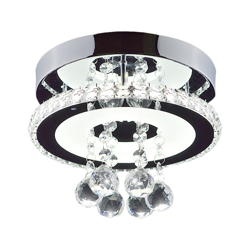 Simplicity Circle Semi Flush Faceted Crystal 8"/12" W LED Corridor Ceiling Fixture in Chrome, Warm/White Light Clearhalo 'Ceiling Lights' 'Close To Ceiling Lights' 'Close to ceiling' 'Semi-flushmount' Lighting' 1723750