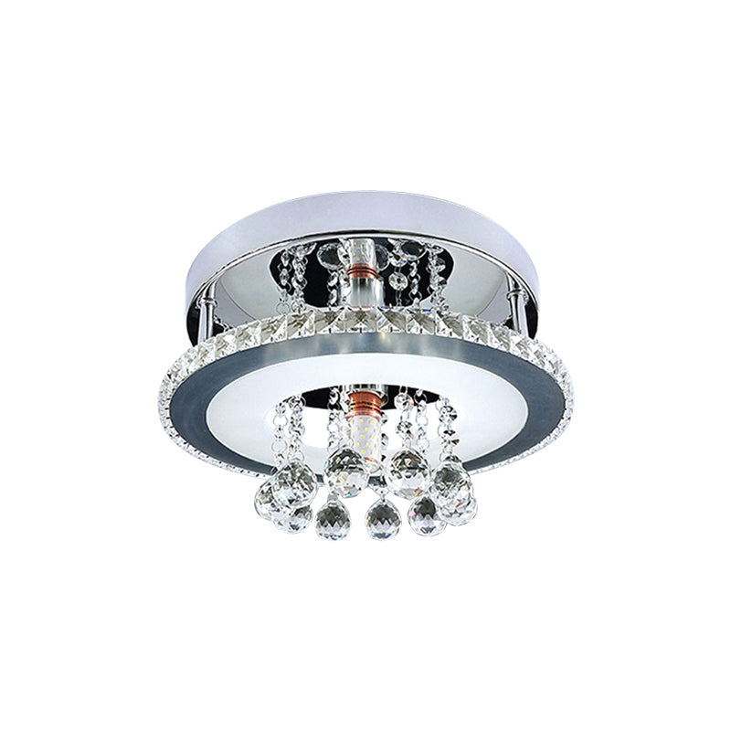 Simplicity Circle Semi Flush Faceted Crystal 8"/12" W LED Corridor Ceiling Fixture in Chrome, Warm/White Light Clearhalo 'Ceiling Lights' 'Close To Ceiling Lights' 'Close to ceiling' 'Semi-flushmount' Lighting' 1723755