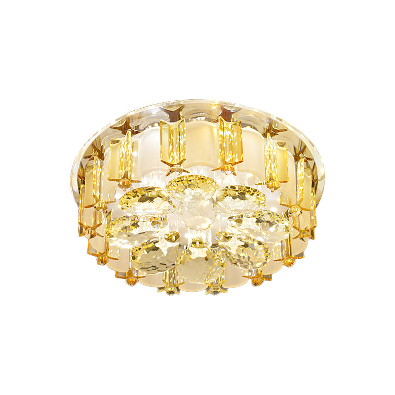 Crystal Block Floral Semi Mount Lighting Modernist LED Ceiling Light Fixture in Chrome, Warm/White Light Clearhalo 'Ceiling Lights' 'Close To Ceiling Lights' 'Close to ceiling' 'Semi-flushmount' Lighting' 1723759