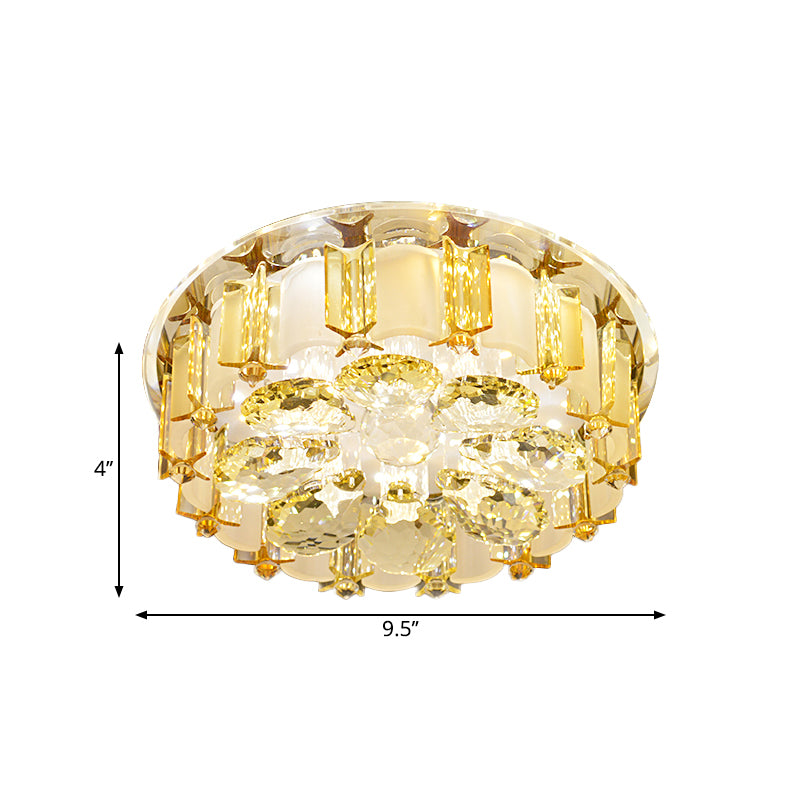 Crystal Block Floral Semi Mount Lighting Modernist LED Ceiling Light Fixture in Chrome, Warm/White Light Clearhalo 'Ceiling Lights' 'Close To Ceiling Lights' 'Close to ceiling' 'Semi-flushmount' Lighting' 1723760