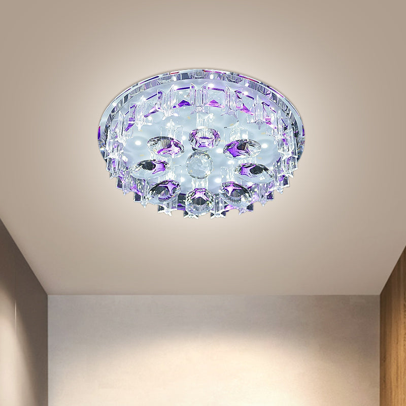 Modern Round Flush Mount Clear Crystal Hallway LED Oval Ceiling Lamp in Purple/Coffee, Warm/White Light Purple Clearhalo 'Ceiling Lights' 'Close To Ceiling Lights' 'Close to ceiling' 'Flush mount' Lighting' 1723761