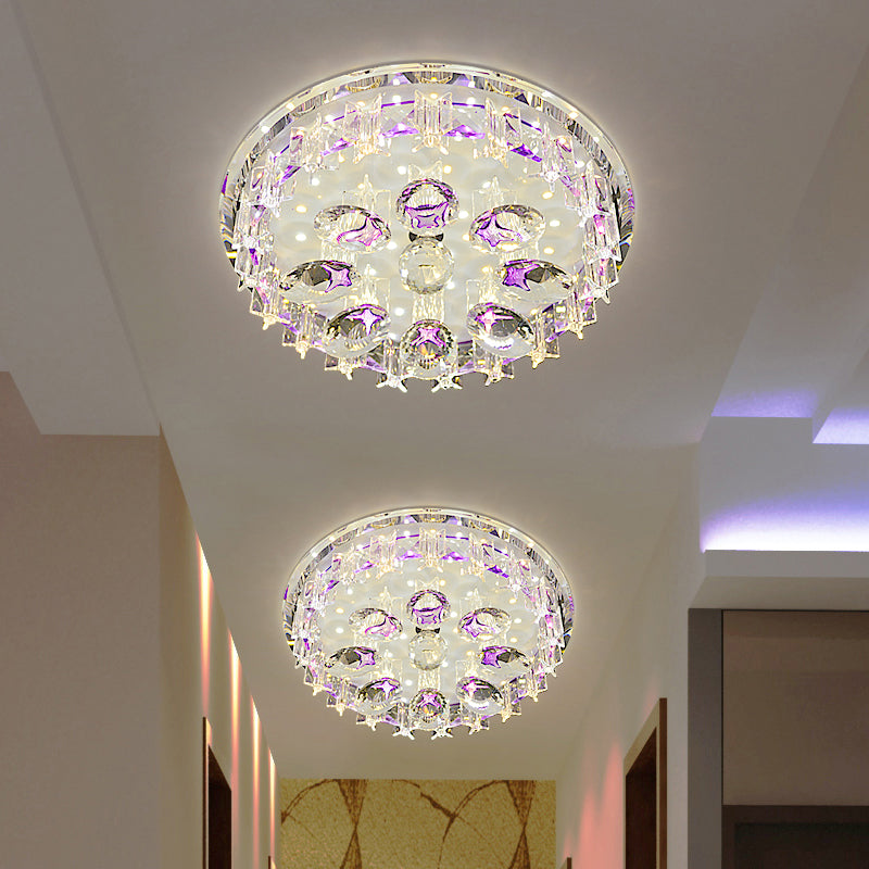 Modern Round Flush Mount Clear Crystal Hallway LED Oval Ceiling Lamp in Purple/Coffee, Warm/White Light Clearhalo 'Ceiling Lights' 'Close To Ceiling Lights' 'Close to ceiling' 'Flush mount' Lighting' 1723762