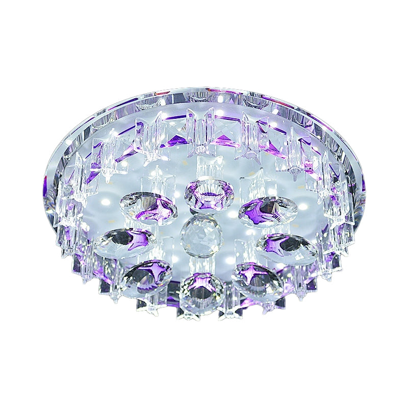 Modern Round Flush Mount Clear Crystal Hallway LED Oval Ceiling Lamp in Purple/Coffee, Warm/White Light Clearhalo 'Ceiling Lights' 'Close To Ceiling Lights' 'Close to ceiling' 'Flush mount' Lighting' 1723763