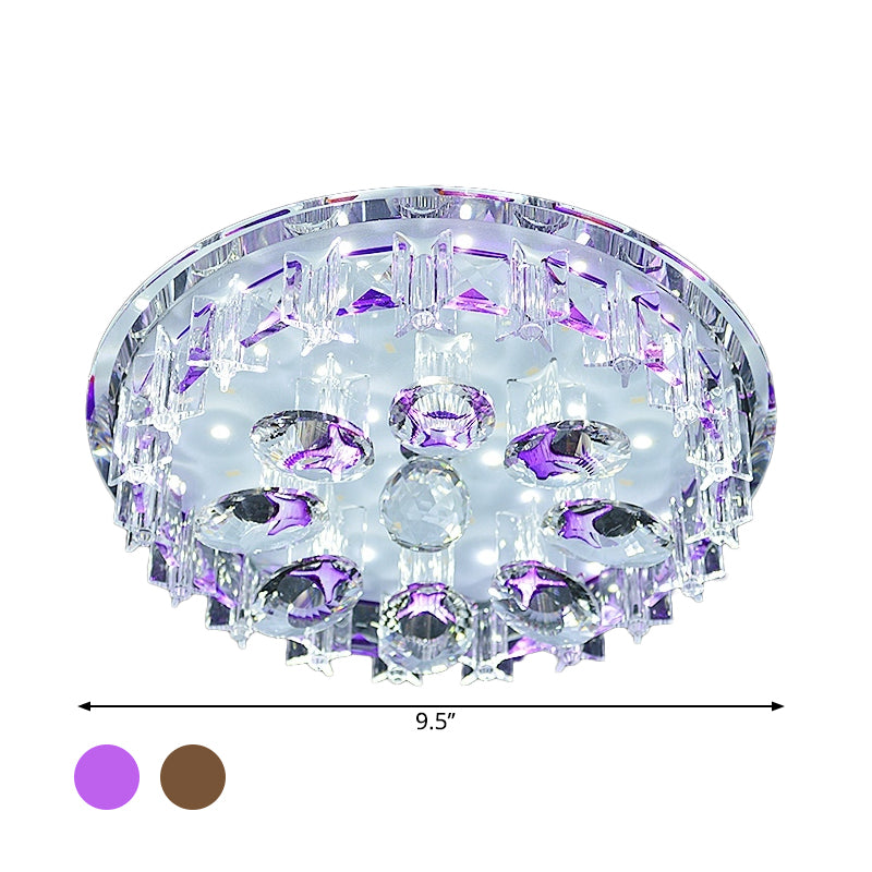 Modern Round Flush Mount Clear Crystal Hallway LED Oval Ceiling Lamp in Purple/Coffee, Warm/White Light Clearhalo 'Ceiling Lights' 'Close To Ceiling Lights' 'Close to ceiling' 'Flush mount' Lighting' 1723764