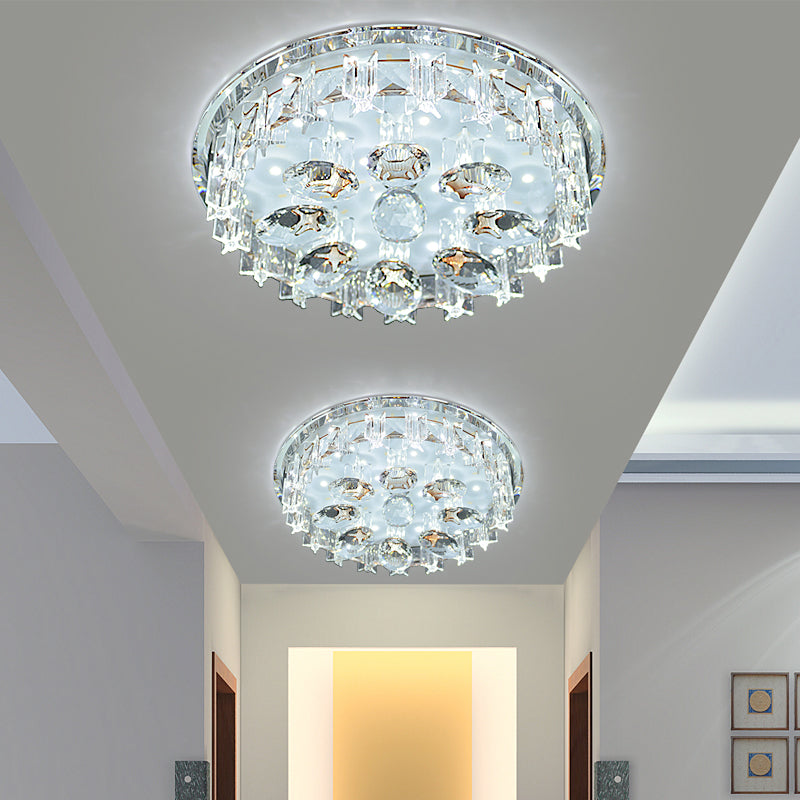 Modern Round Flush Mount Clear Crystal Hallway LED Oval Ceiling Lamp in Purple/Coffee, Warm/White Light Clearhalo 'Ceiling Lights' 'Close To Ceiling Lights' 'Close to ceiling' 'Flush mount' Lighting' 1723767