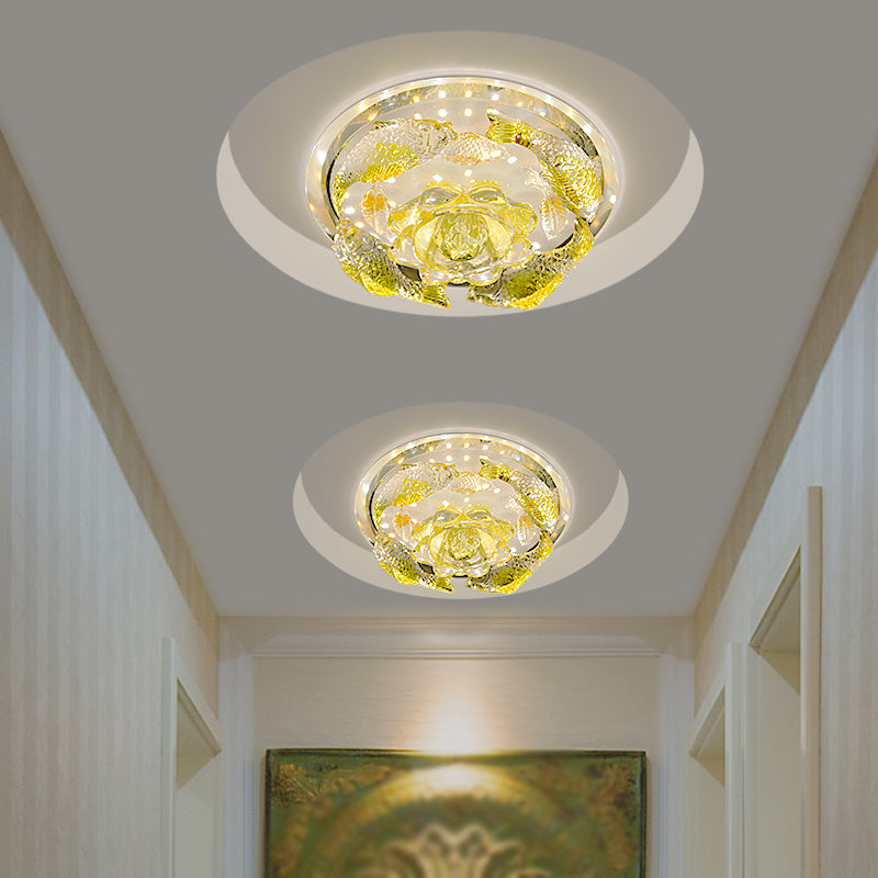 Floral Faceted Crystal Flush Mount Contemporary LED Yellow Ceiling Lighting in Warm/White Light Yellow Clearhalo 'Ceiling Lights' 'Close To Ceiling Lights' 'Close to ceiling' 'Flush mount' Lighting' 1723773