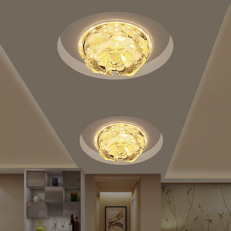 Floral Faceted Crystal Flush Mount Contemporary LED Yellow Ceiling Lighting in Warm/White Light Clearhalo 'Ceiling Lights' 'Close To Ceiling Lights' 'Close to ceiling' 'Flush mount' Lighting' 1723774