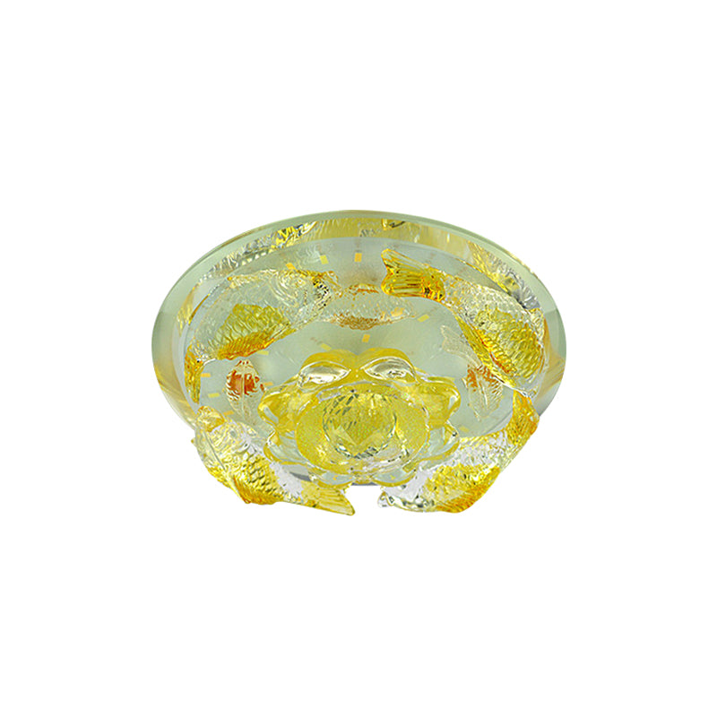 Floral Faceted Crystal Flush Mount Contemporary LED Yellow Ceiling Lighting in Warm/White Light Clearhalo 'Ceiling Lights' 'Close To Ceiling Lights' 'Close to ceiling' 'Flush mount' Lighting' 1723775